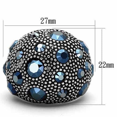 Stainless Steel Blue Crystal Pave Dome Ring view 6