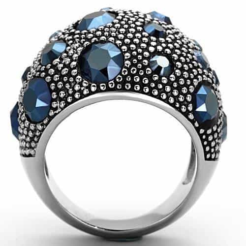 Stainless Steel Blue Crystal Pave Dome Ring view 7