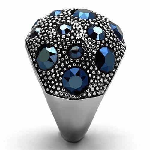 Stainless Steel Blue Crystal Pave Dome Ring view 4