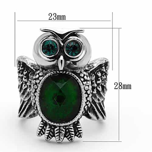 Stainless Steel Green Crystal Owl Statement Ring view 6