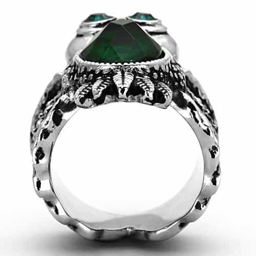 Stainless Steel Green Crystal Owl Statement Ring view 3