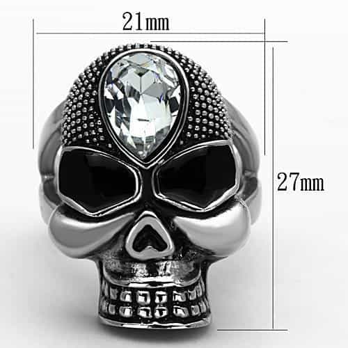 Stainless Steel Skull CZ Pear Crown Statement Ring view 6