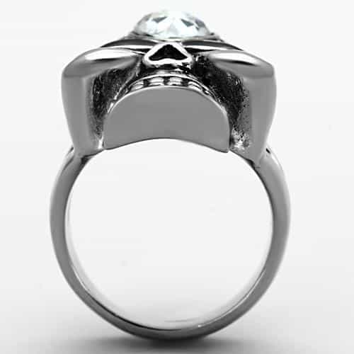 Stainless Steel Skull CZ Pear Crown Statement Ring view 3