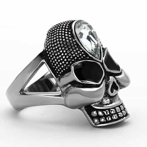 Stainless Steel Skull CZ Pear Crown Statement Ring view 4