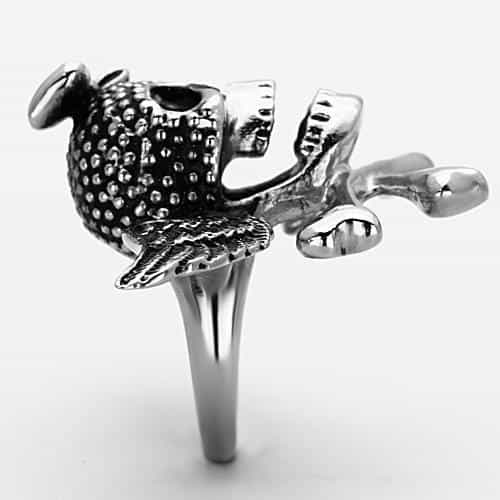 Stainless Steel Winged Skull Crossbones Ring view 5