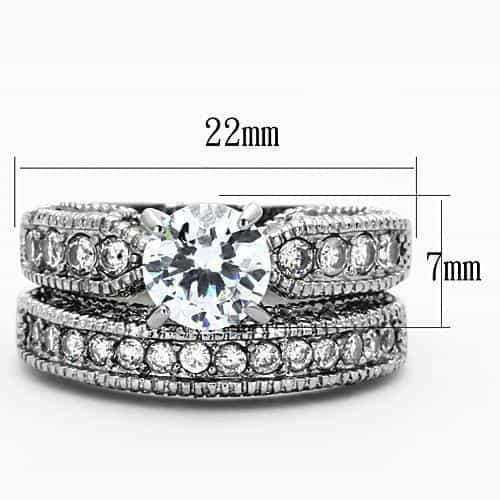 Stainless Steel CZ Round Solitaire Wide Pave Bridal Set Ring view 6