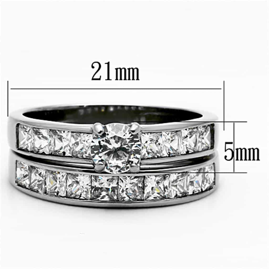 Stainless Steel CZ Round Solitaire Channel Bridal Set Ring view 6
