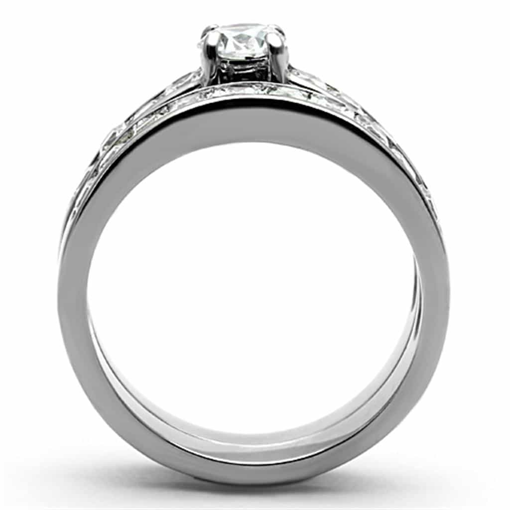 Stainless Steel CZ Round Solitaire Channel Bridal Set Ring view 3