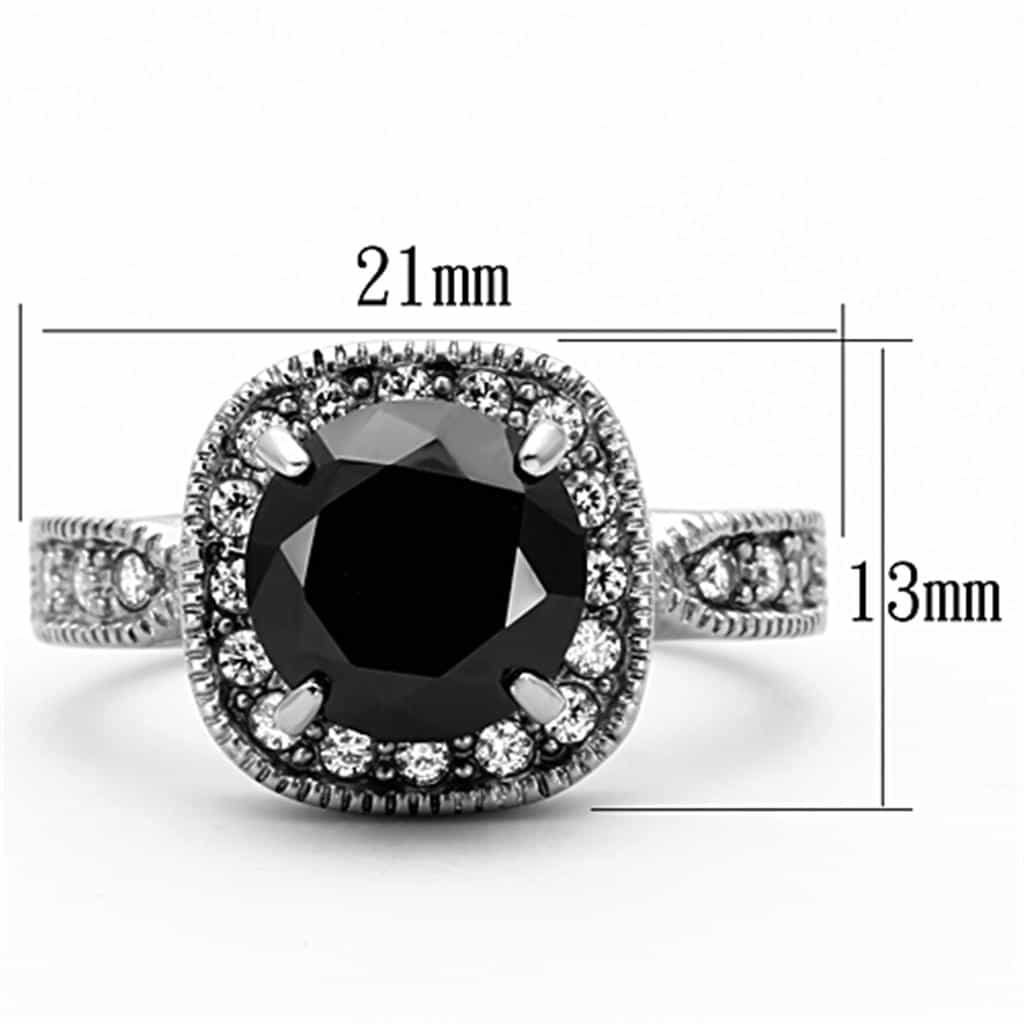Stainless Steel Black Round CZ Pave Halo Swirl Ring view 2