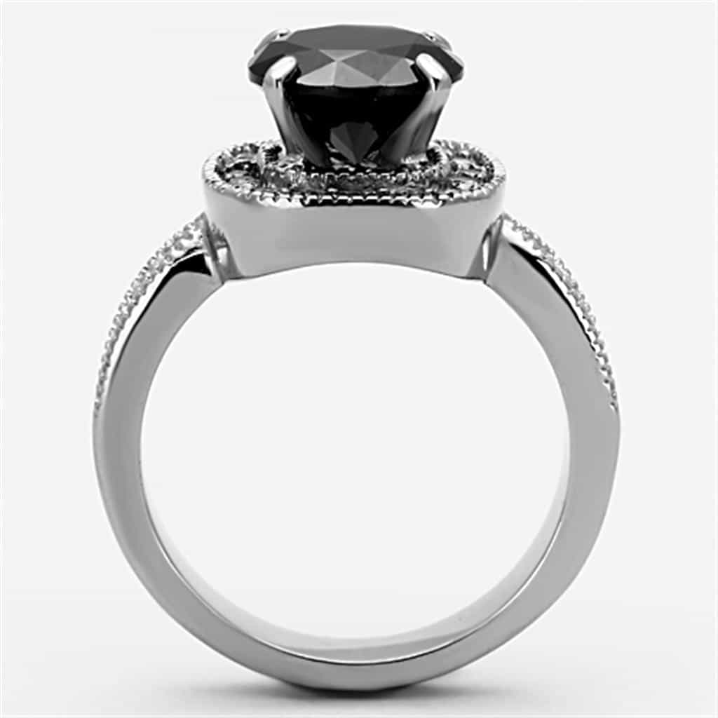 Stainless Steel Black Round CZ Pave Halo Swirl Ring view 7