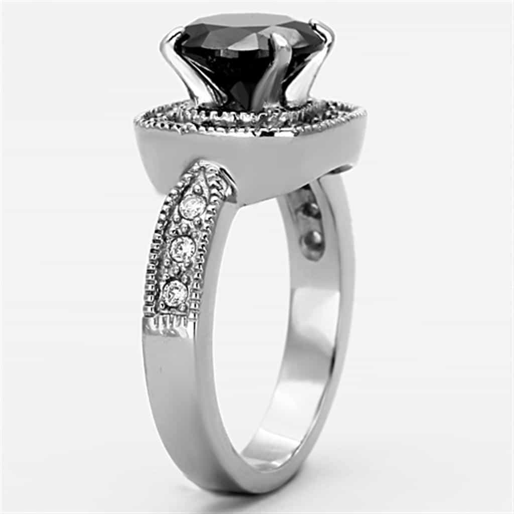 Stainless Steel Black Round CZ Pave Halo Swirl Ring view 8