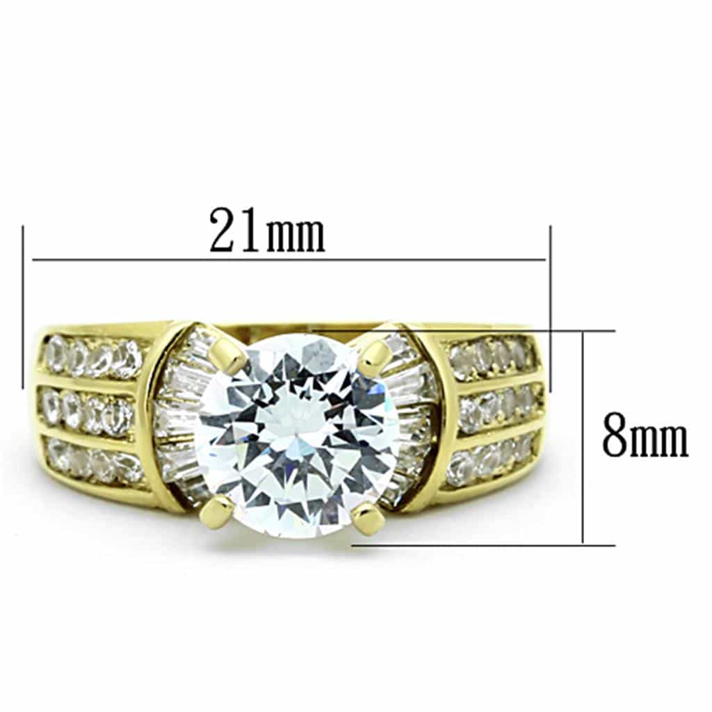 Stainless Steel Gold CZ Round Baguette Channel Wide Ring view 6