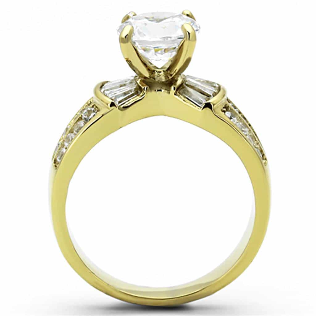 Stainless Steel Gold CZ Round Baguette Channel Wide Ring view 7