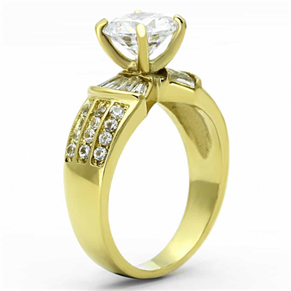 Stainless Steel Gold CZ Round Baguette Channel Wide Ring view 8
