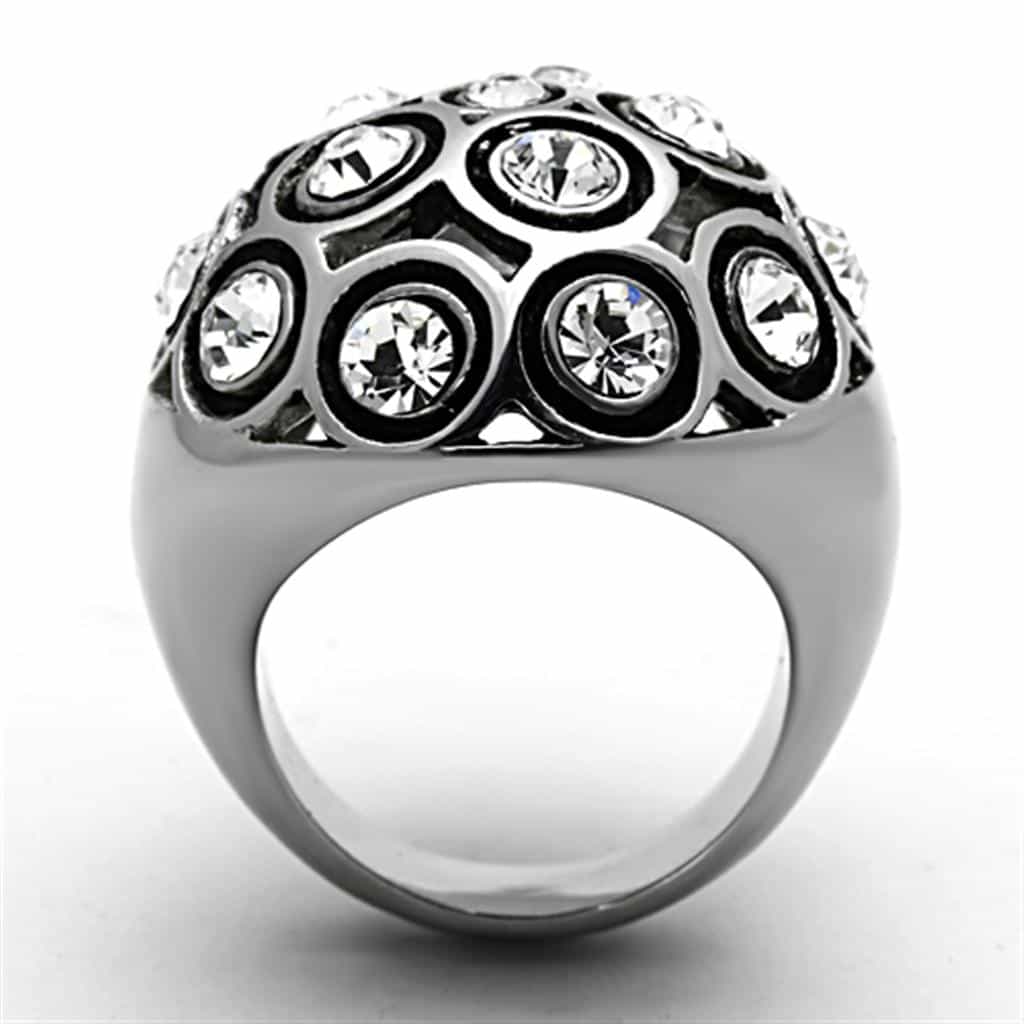 Stainless Steel CZ Multi Bezel Honeycomb Dome Ring view 7