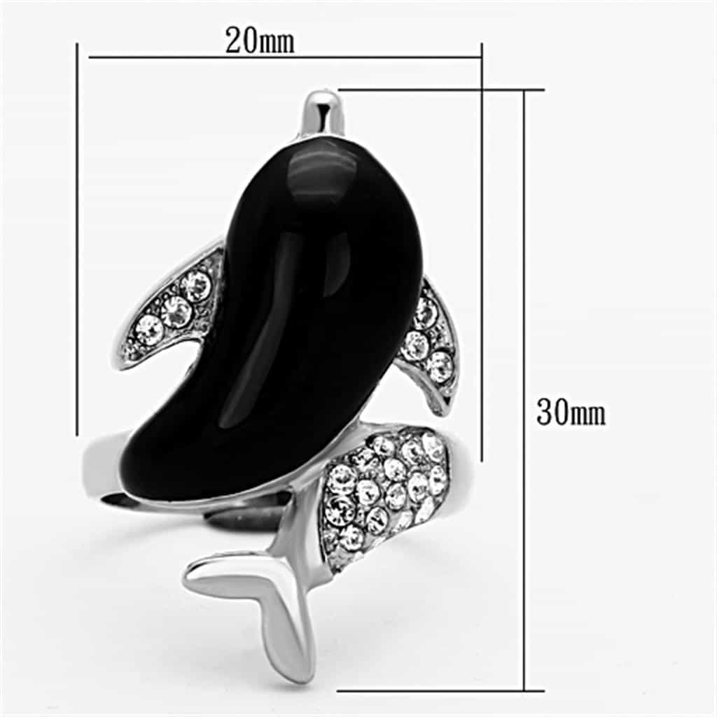 Stainless Steel Black Onyx CZ Pave Whale Tail Ring view 2