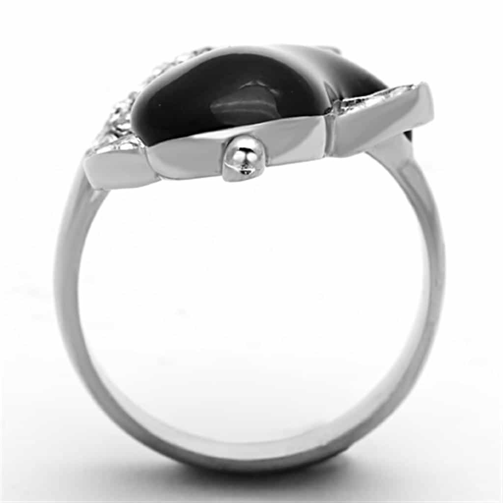 Stainless Steel Black Onyx CZ Pave Whale Tail Ring view 8