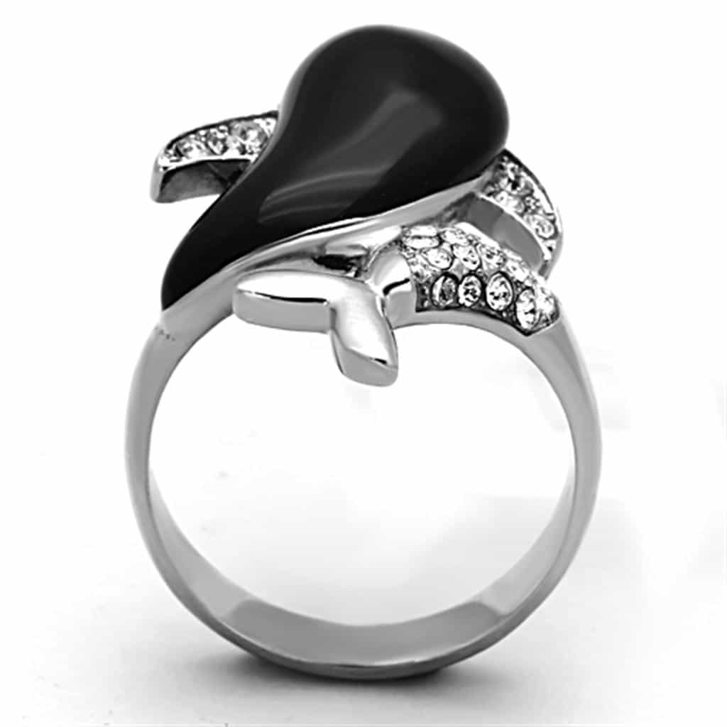 Stainless Steel Black Onyx CZ Pave Whale Tail Ring view 9