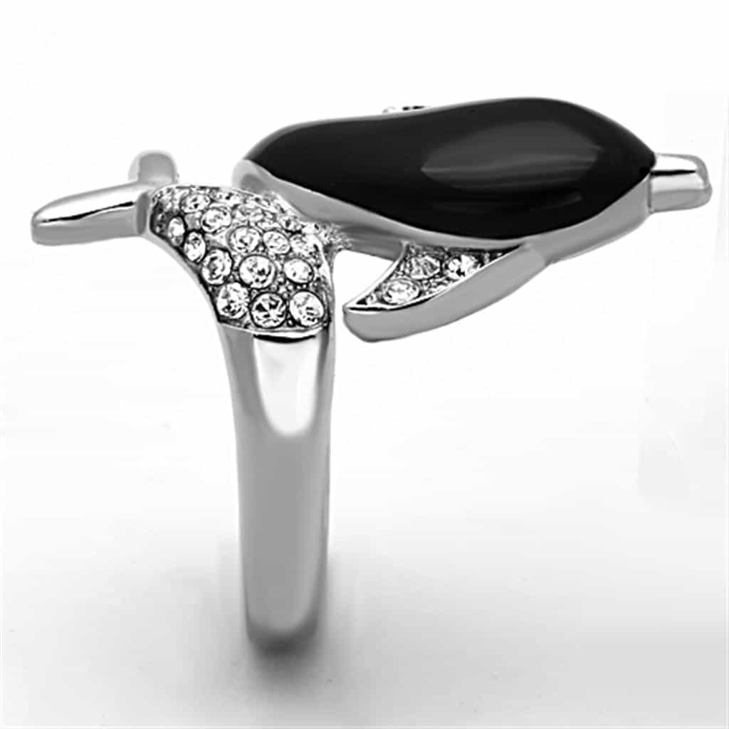Stainless Steel Black Onyx CZ Pave Whale Tail Ring view 10