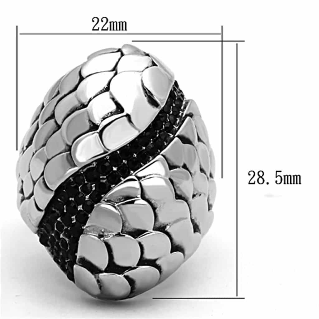 Stainless Steel Black CZ Scale Pave Angel Wing Dome Ring view 6