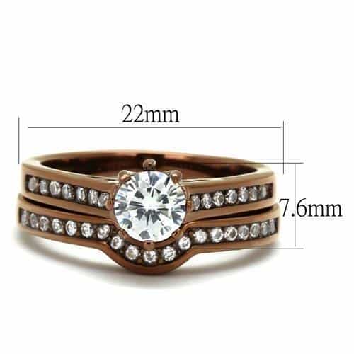 Stainless Steel Coffee Brown CZ Round Solitaire Channel Ring view 2