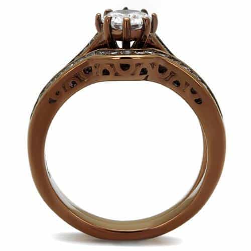 Stainless Steel Coffee Brown CZ Round Solitaire Channel Ring view 8