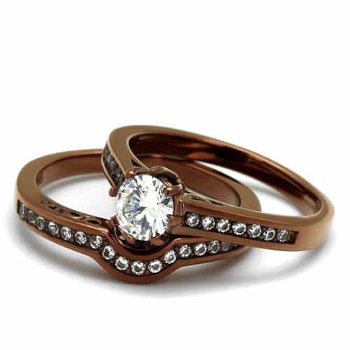 Stainless Steel Coffee Brown CZ Round Solitaire Channel Ring view 5