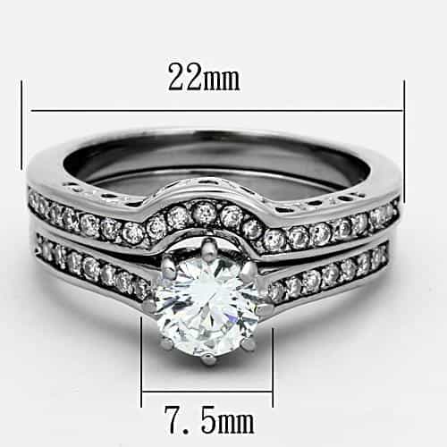 Stainless Steel CZ Round Solitaire Filigree Pave Bridal Set Ring view 2