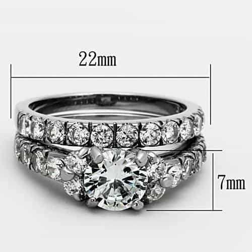 Stainless Steel CZ Round Cluster Channel Bridal Set Ring view 6