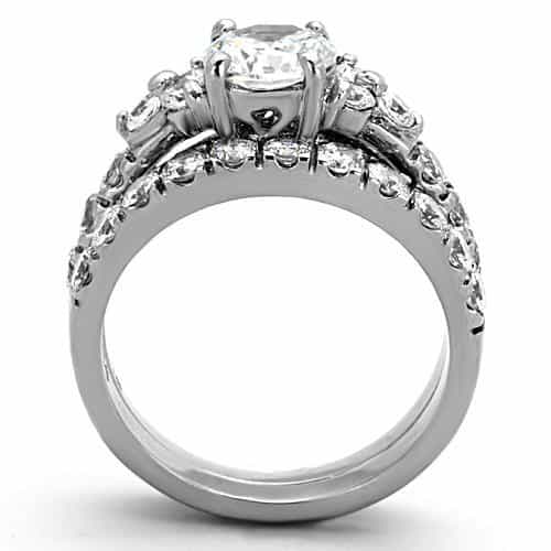 Stainless Steel CZ Round Cluster Channel Bridal Set Ring view 7
