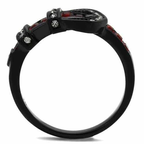 Stainless Steel Black IP Ruby Baguette Buckle Band Ring view 3