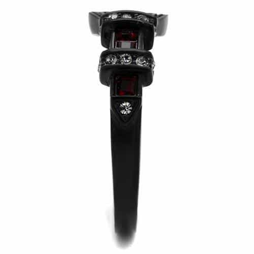 Stainless Steel Black IP Ruby Baguette Buckle Band Ring view 4