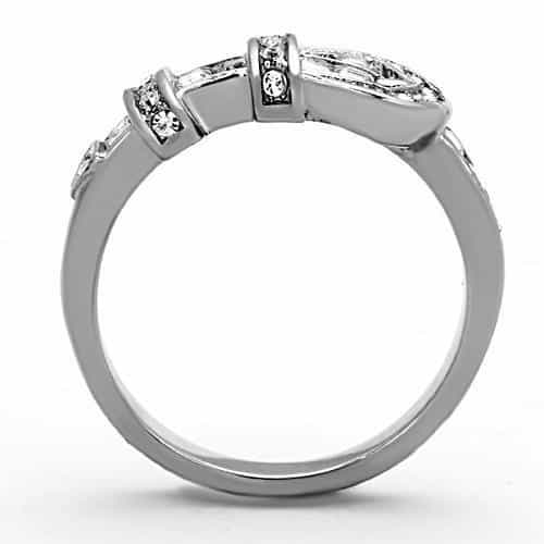 Stainless Steel CZ Baguette Buckle Band Ring view 7