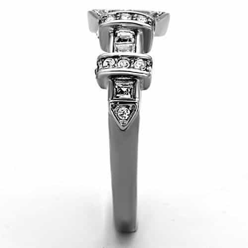 Stainless Steel CZ Baguette Buckle Band Ring view 8