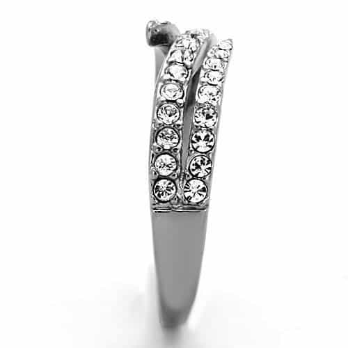 Stainless Steel CZ Pave Spiral Bypass Ring view 4