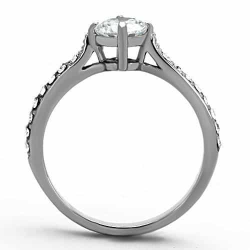 Stainless Steel CZ Round Solitaire Cathedral Pave Ring view 7