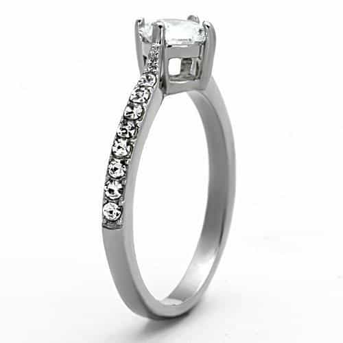 Stainless Steel CZ Round Solitaire Cathedral Pave Ring view 4