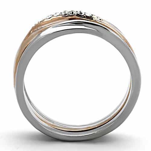 Stainless Steel Two Tone Gold CZ Channel Interlocking Ring view 7