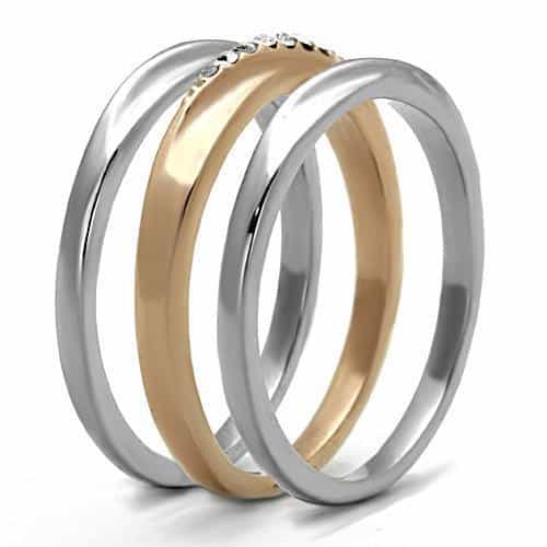 Stainless Steel Two Tone Gold CZ Channel Interlocking Ring view 8
