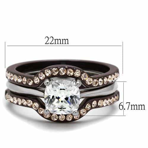 Stainless Steel Dark CZ Princess Halo Pave Bridal Set Ring view 2