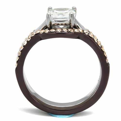 Stainless Steel Dark CZ Princess Halo Pave Bridal Set Ring view 3
