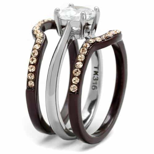 Stainless Steel Dark CZ Princess Halo Pave Bridal Set Ring view 8