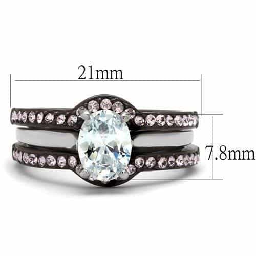 Stainless Steel Dark CZ Oval Solitaire Pave Channel Bridal Ring view 2