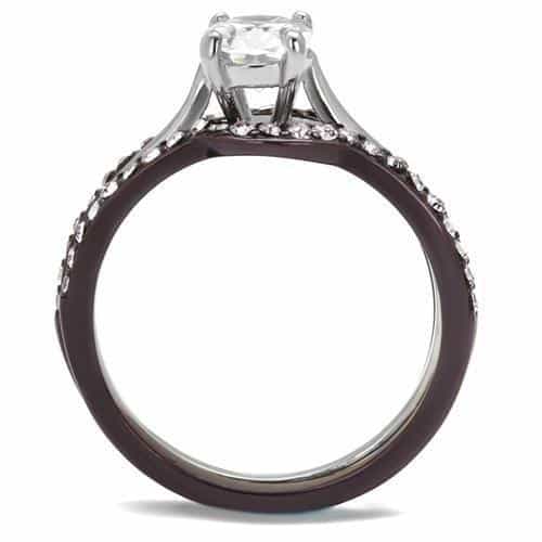 Stainless Steel Dark CZ Oval Solitaire Pave Channel Bridal Ring view 7