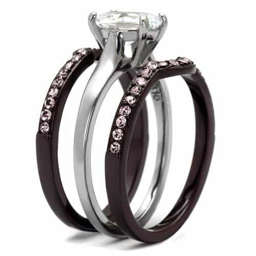 Stainless Steel Dark CZ Oval Solitaire Pave Channel Bridal Ring view 8