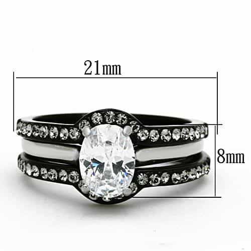 Stainless Steel Dark CZ Oval Solitaire Pave Bridal Set Ring view 6