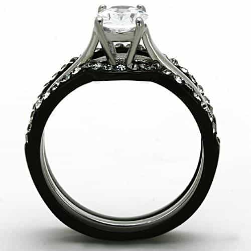 Stainless Steel Dark CZ Oval Solitaire Pave Bridal Set Ring view 7
