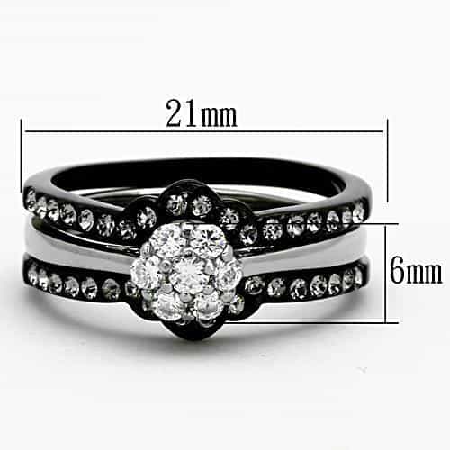 Stainless Steel Dark CZ Round Halo Pave Bridal Set Ring view 6