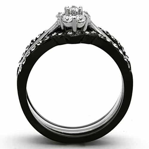 Stainless Steel Dark CZ Round Halo Pave Bridal Set Ring view 7