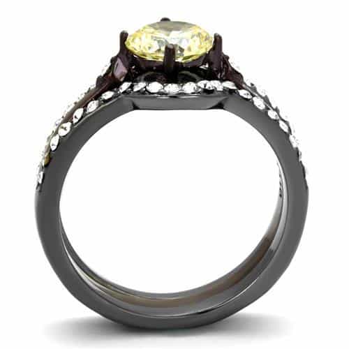 Stainless Steel Dark Champagne CZ Round Solitaire Pave Ring view 3
